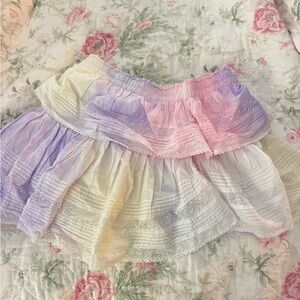 LoveShackFancy Pastel Ruffle Mini Skirt in Pink, Lavender, Yellow, Cream